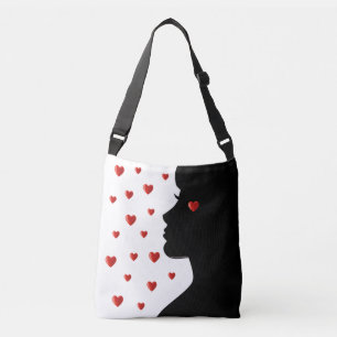 Sac Ajustable Silhouette de femme moderne et cœurs sur fond blan