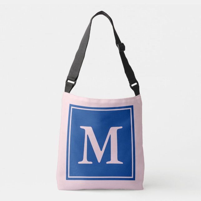 Sac Ajustable Simple rose pâle et bleu avec Monogramme (Devant)