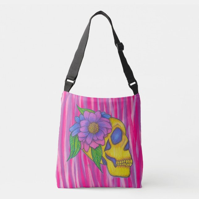 Sac Ajustable Skull Print Crossbody Bag Or Tote Pink and Yellow  (Devant)