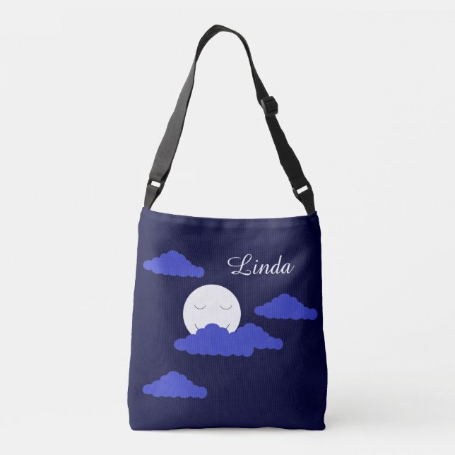 Sac Ajustable Smiling Full Moon with Clouds:  Dark Blue  (Dos)
