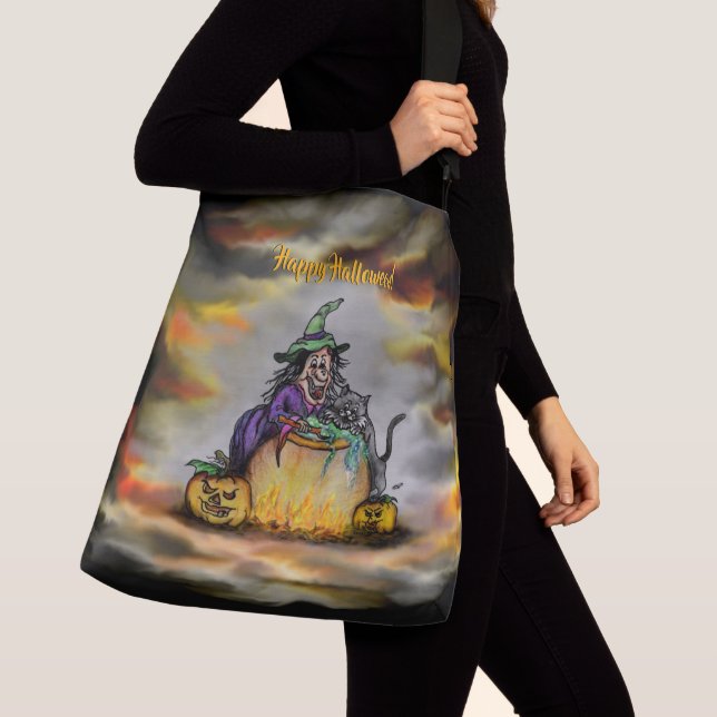 Sac Ajustable Sorcière et chat noir, Happy Halloween ! (De près)