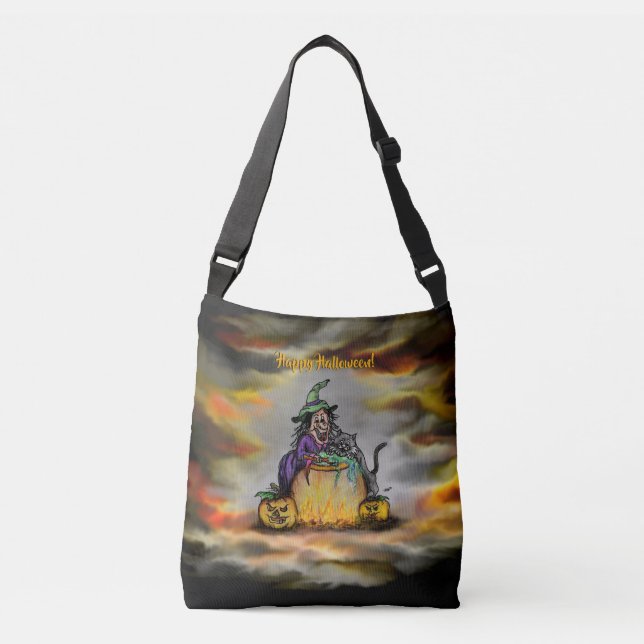 Sac Ajustable Sorcière et chat noir, Happy Halloween ! (Devant)