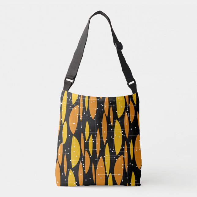 Sac Ajustable Style atomique, motif géométrique noir orange. (Devant)