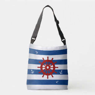 Sac Ajustable Style Maritime Bleu Et Blancs Roue Rouge