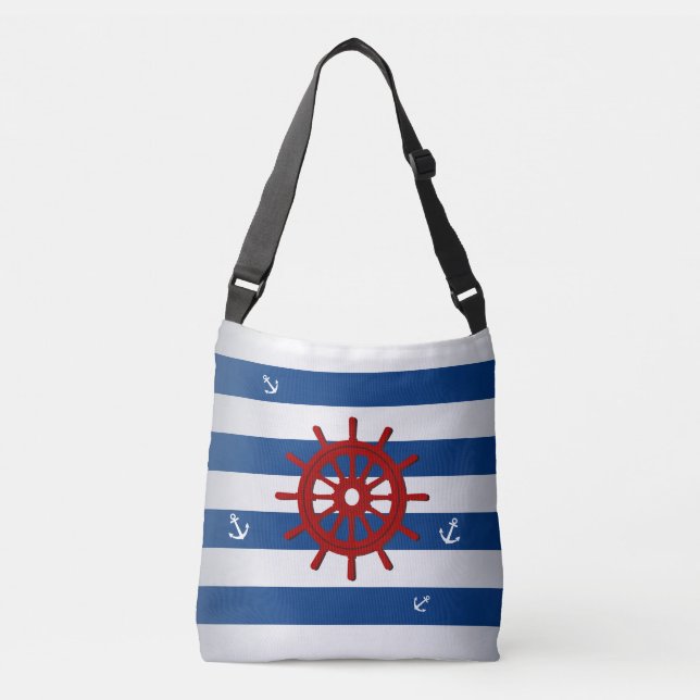 Sac Ajustable Style Maritime Bleu Et Blancs Roue Rouge (Devant)