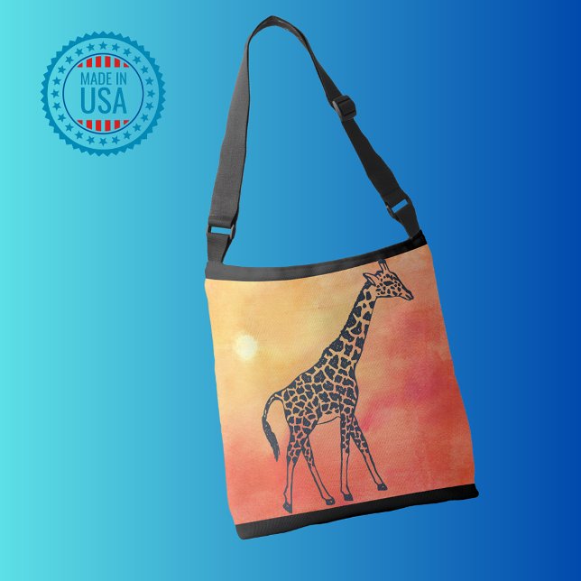 Sac Ajustable Sunrise Giraffe (Crossbody Tote features adjustable strap & three interior pockets; one zipped, two unzipped)