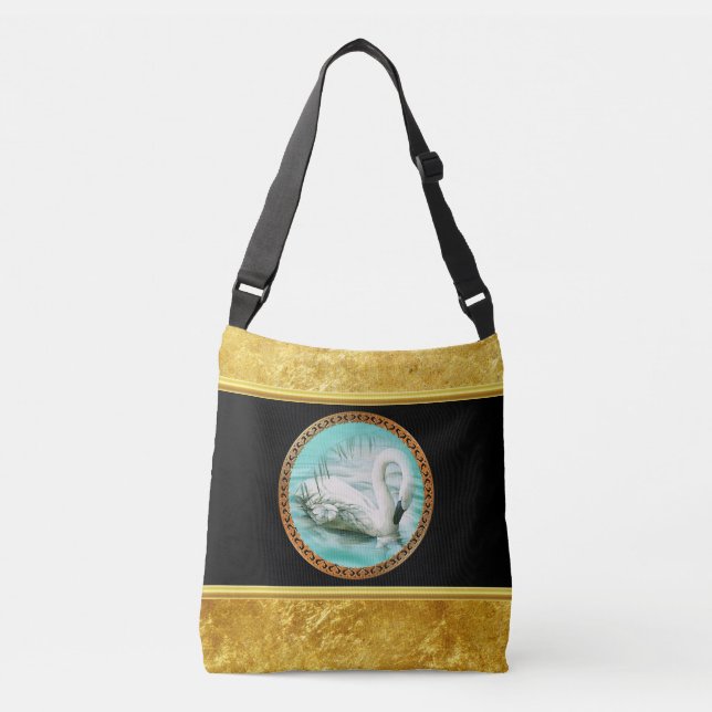 Sac Ajustable Swan en eau turquoise avec design or et noir (Devant)