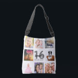 Sac Ajustable Sweet 16 photo collage blanc<br><div class="desc">Un cadeau unique pour une fille de Sweet 16, 16e anniversaire, célébrant sa vie avec un collage de 8 de vos propres photos, photos. Personnalisez et ajoutez son nom, 16 ans et une date. Un arrière - plan blanc chic. Lettres et chiffres gris et noirs. Le nom est écrit avec...</div>