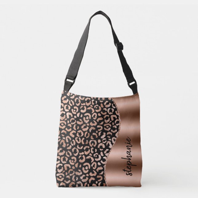Sac Ajustable Taches de Léopard Glam Rose Or Noir Métallic Nom (Devant)