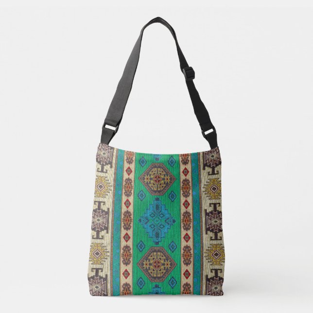 Sac Ajustable Tapis Kilim Vert Antique Oriental Unique (Devant)