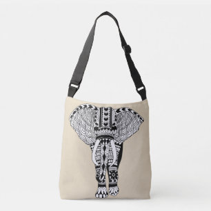 Sac Ajustable Taupe d'éléphant tribal de Bohême noir et blanc