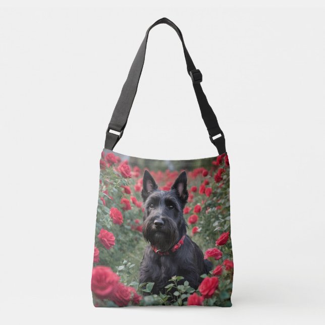 Sac Ajustable Terrier Écossais Noir Dans Les Roses Rouges, (Devant)