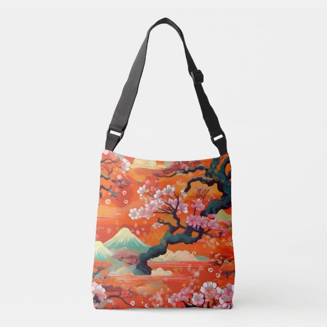 Sac Ajustable Tissu japonais d'inspiration motif orange Kimono (Devant)