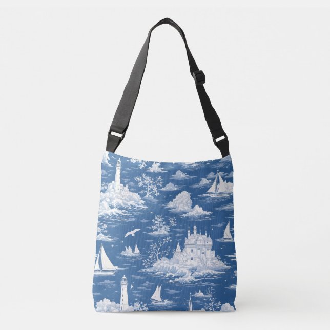 Sac Ajustable Toile marine bleue de Jouy (Devant)