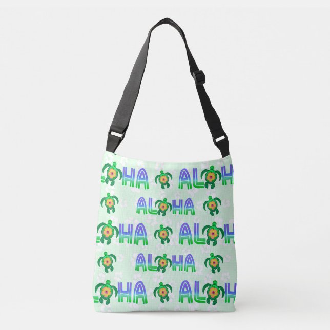 Sac Ajustable Tortue tropicale hawaïenne Aloha violet vert (Devant)