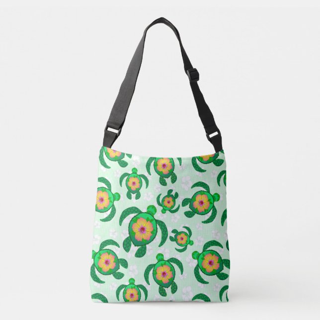 Sac Ajustable Tortues de mer vertes Honu Fleurs d'Hibiscus (Devant)