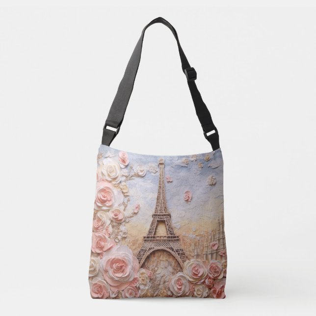Sac Ajustable Tour Eiffel Paris France Floral rose français (Devant)