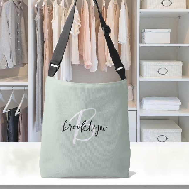 Sac Ajustable Trendy Vert Sauge Noir Blanc Monogramme  (Créateur téléchargé)