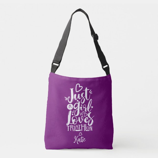 Sac Ajustable Triathlon Whimsycal Chic Purple White Calligraphie (Devant)