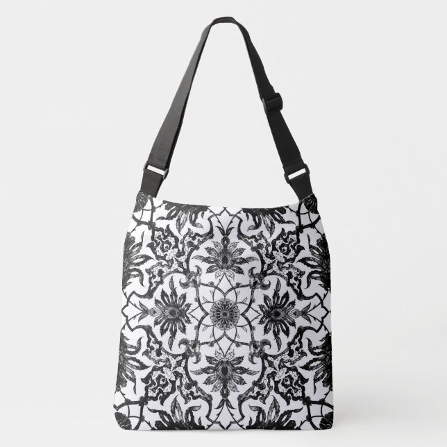 Sac Ajustable Tuile chinoise de Nouveau d'art - noire et blanche (Devant)