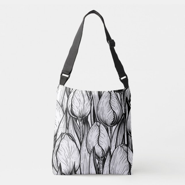 Sac Ajustable Tulipes en noir et blanc (Devant)