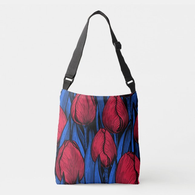 Sac Ajustable Tulipes en rouge et bleu (Devant)