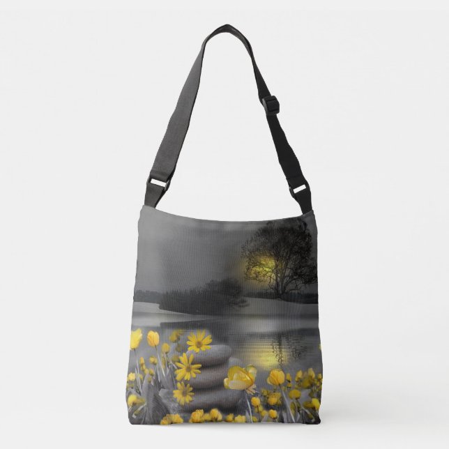 Sac Ajustable Tulipes gris et jaunes, marguerites au coucher du  (Devant)