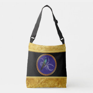 Sac Ajustable Turquoise verte et bleu avec le colibri pourpre