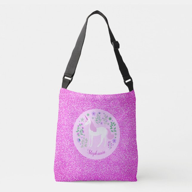 Sac Ajustable Unicorn Parties scintillant rose personnalisée (Devant)