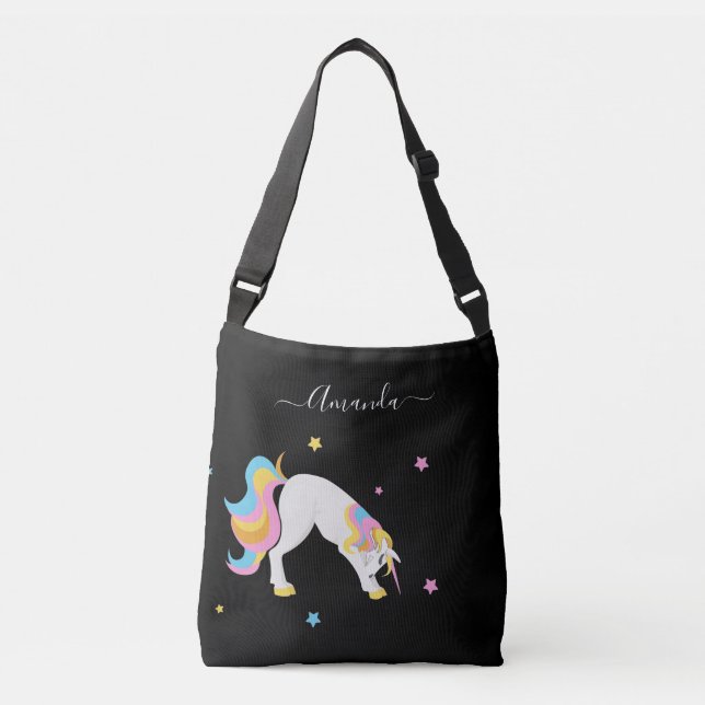 Sac Ajustable Unicorn yoga pose nom noir fun mignon (Devant)
