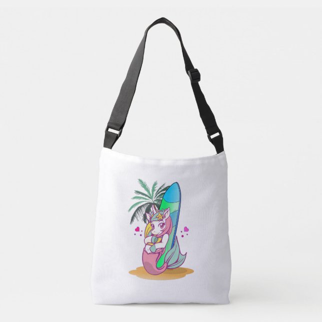 Sac Ajustable Unicorne avec planche de surf sur la plage (Devant)