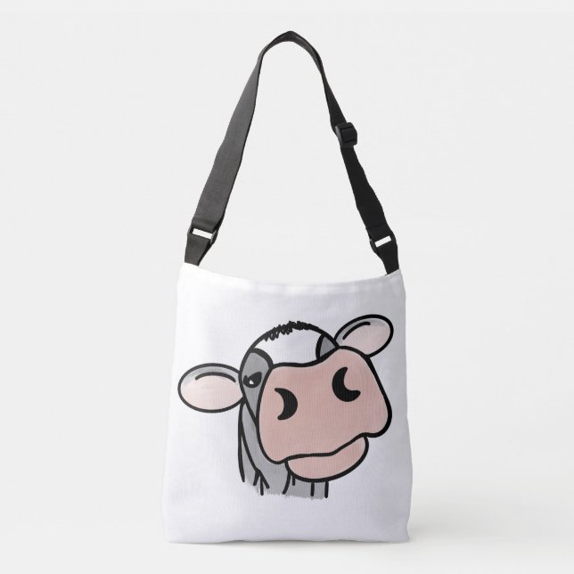 Sac Ajustable vache de dessin animé noir blanc rose baiser gris  (Devant)