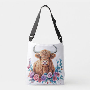 Sac Ajustable Vache et fleurs des Highlands Aquarelle