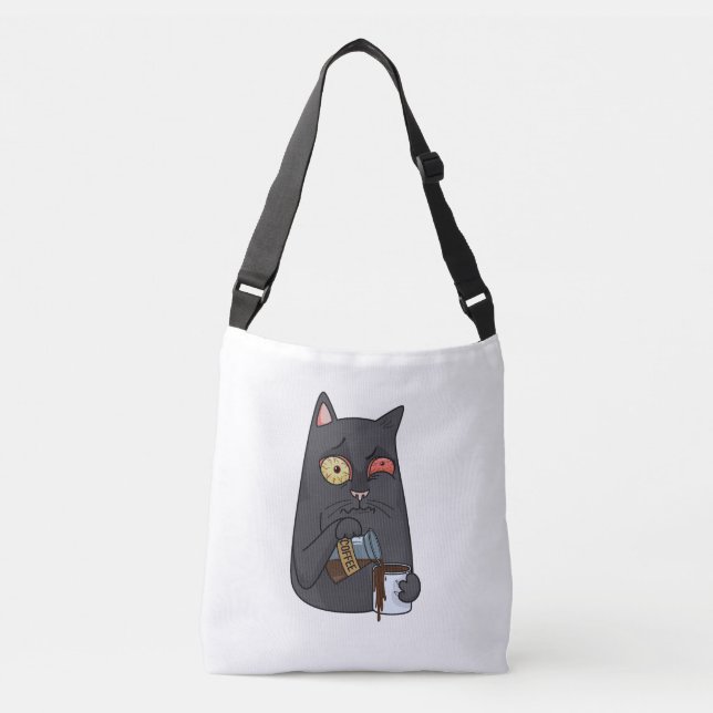 Sac Ajustable Vector chat noir boit du café et déverse au-delà (Devant)