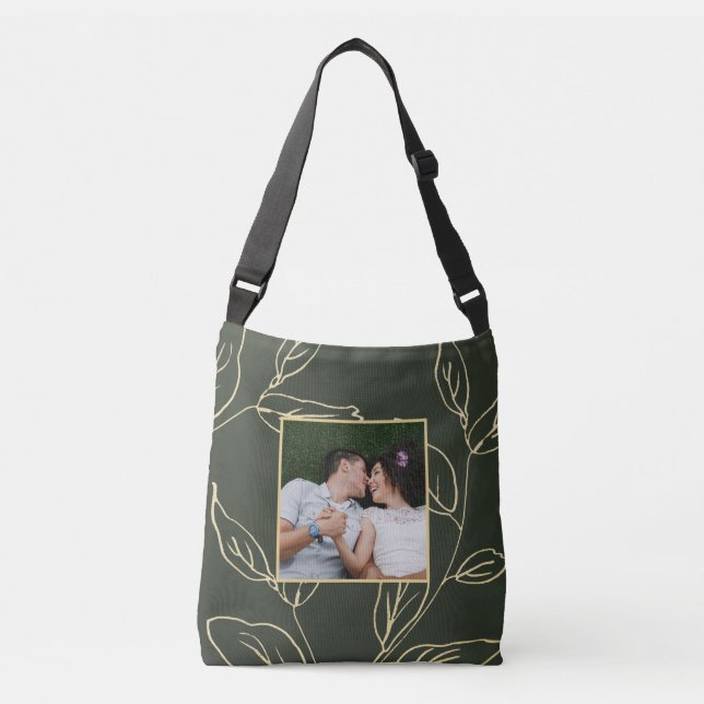Sac Ajustable Vert olive chic avec Faux Gold Botanique Photo (Devant)
