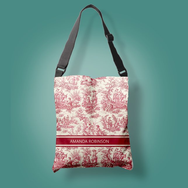 Sac Ajustable Vintage rouge toile de jouy imprimé (Créateur téléchargé)