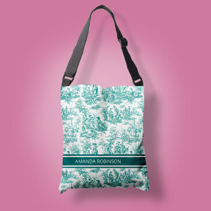 Sac Ajustable Vintage turquoise turquoise de jouy imprimé
