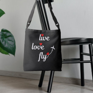 Sac Ajustable Vivez Amour Volez Texte Cœurs et Voyage en Avion 