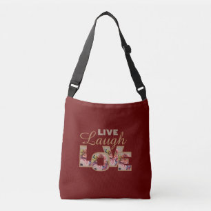 Sac Ajustable Vivez, Riez, Aimez Floral Rustique sur Bordeaux