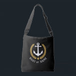 Sac Ajustable Votre nom de bateau Ancre Gold Style Laurel Black<br><div class="desc">Un sac fourre-tout de carrosserie élégant avec votre nom personnalisé, nom de bateau ou autre texte souhaité. Dispose d'une ancre de bateau nautique sur mesure avec des feuilles de laurier de style or et étoile sur noir. Customisez facilement la couleur de base pour correspondre à votre décoration ou à votre...</div>