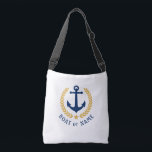 Sac Ajustable Votre nom de bateau Ancre Gold Style Laurel blanc<br><div class="desc">Un sac fourre-tout de carrosserie élégant avec votre nom personnalisé, nom de bateau ou autre texte souhaité. Dispose d'une ancre de bateau nautique sur mesure avec des feuilles de laurier de style or et étoile sur blanc. Customisez facilement la couleur de base pour correspondre à votre décoration ou à votre...</div>