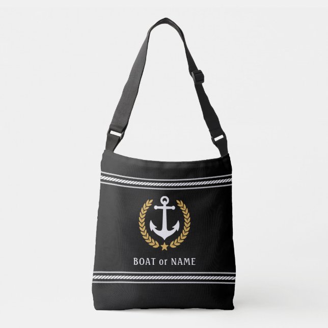 Sac Ajustable Votre nom de bateau Ancre Gold Style Laurel Stripe (Devant)
