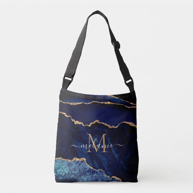 Sac Ajustable Votre nom Lettre Agate Marine Marbre bleu or (Devant)
