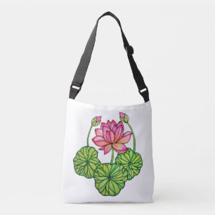 Sac Ajustable Watercolor Pink Lotus with Buds & Leaves