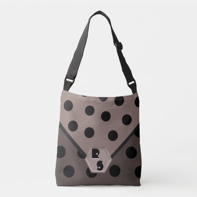 Sac Ajustable Wild About Pois_Black on Taupe_Monogrammed (Devant)