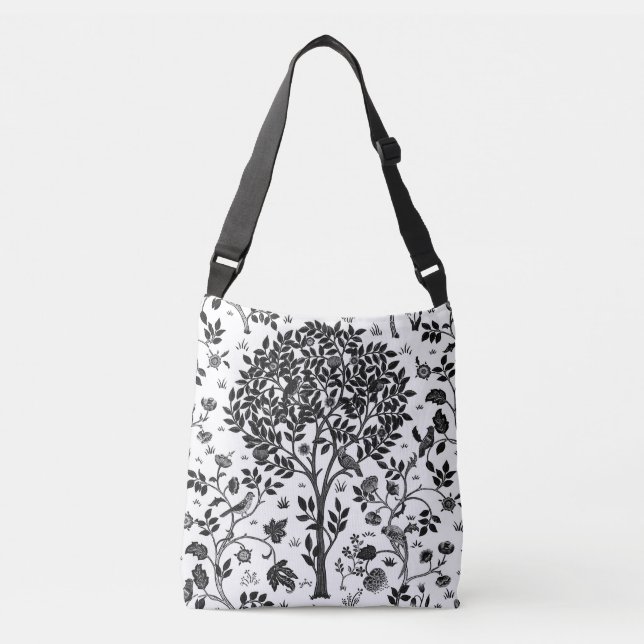 Sac Ajustable William Morris Arbre de vie Motif, noir et blanc (Devant)