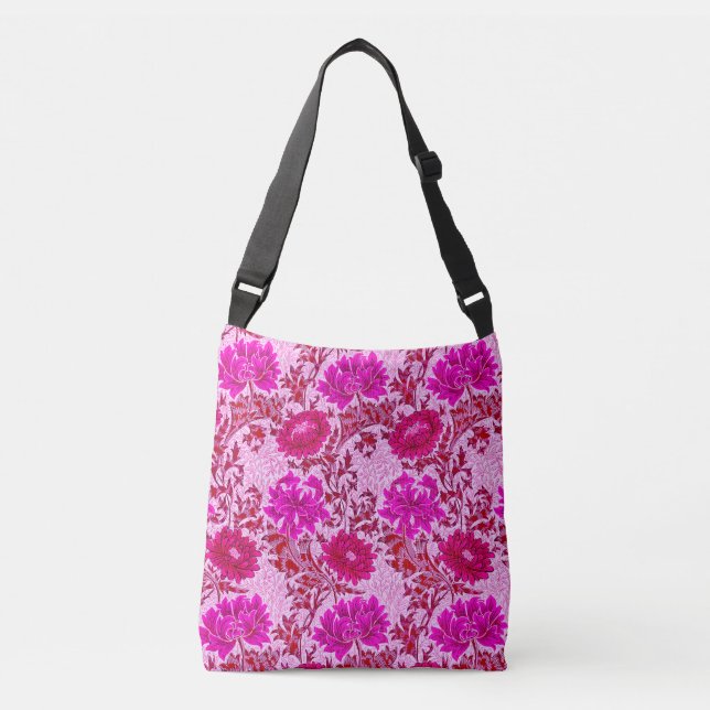 Sac Ajustable William Morris Chrysanthemums, Bourgogne et rose (Devant)