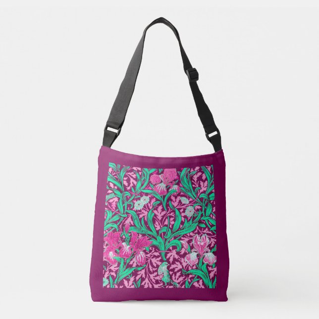 Sac Ajustable William Morris Irises, Fuchsia Pink and Wine (Devant)