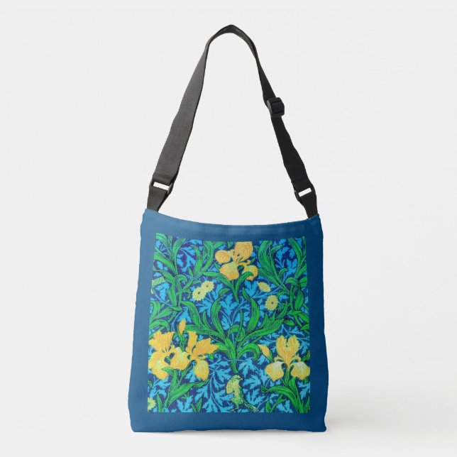Sac Ajustable William Morris Irises, jaune et bleu de cobalt (Devant)