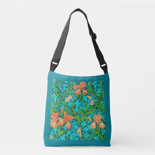 Sac Ajustable William Morris Irises, orange et turquoise (Devant)